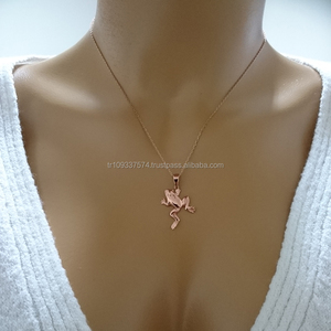 Collar con colgante de rana saltarina de oro macizo de 14K, collar de animales para mujer, hecho en Turquía - Product Image 4