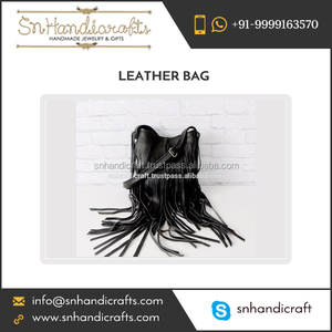 Sac en cuir noir à franges tendance, 100% cuir véritable, fabriqué par un fabricant leader - Product Image 1