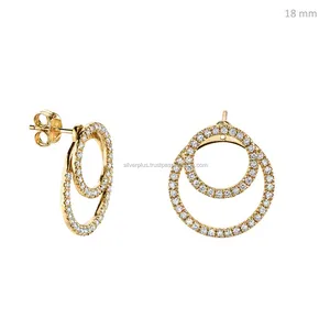 真钻石18kt黄金美丽设计耳环，耳环各处金玫瑰/黄色/白色