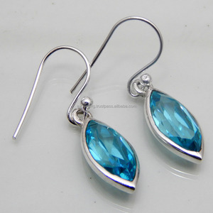Pendientes colgantes finos de Plata de Ley 925 con forma de marquesa de circón azul para mujer, regalo de joyería de moda para ella - Product Image 2