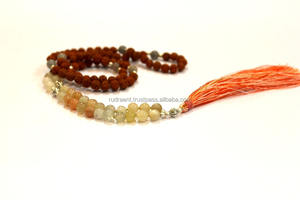 Collier Mala de Yoga Unisexe en Pierre de Lune Rudraksha 108 Perles Style Bouddhiste Classique Certifié par un tiers Cadeau de Mariage - Product Image 3
