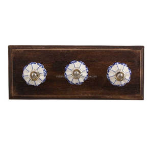 Handmade Wood Ceramic Floral Blue and White Decorative Hooks Wall Reusable Utility Hat Bags Clothes Heavy Duty - Product Image 1