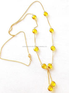 Yellow Quartz Gemstone Gold Plated Classic <b>Beads</b> <b>Fashion</b> Engagement Wedding Pendant <b>Necklace</b> Set - Product Image 3