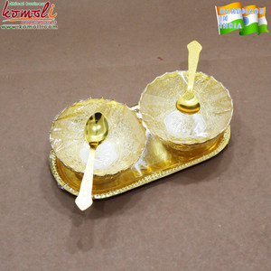 Elephant <span class=keywords><strong>Motif</strong></span> mạ vàng Bát muỗng khay Set Ấn Độ ủng hộ đám cưới, quà tặng trở lại, món quà truyền thống mặt hàng cho khách và các sự kiện - Product Image 5