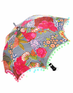 Parapluie en coton unisexe à décor vintage fait à la main Kantha travail brodé indien imprimé fruits Parasol pliable protecteur ethnique - Product Image 2