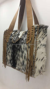 Traditional Handmade Designer Women's Genuine Leather Bohemian Casual Tote Shoulder Bag Zipper Closure Rivet Embroidery <b>Beading</b> - Product Image 2