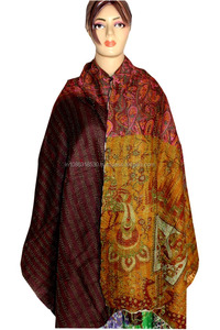 Handmade Re-Cycled Silk Sari Shawl Reversible Multicolor Multiuse Kantha Work Quilted <b>Scarf</b> Unique <b>Winter</b> Stole - Product Image 6