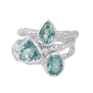 แหวน925พื้นผิวสีเงินแท้ดีไซน์คลาสสิกสีฟ้าบุษราคัมเครื่องประดับวางซ้อนกันได้สำหรับปาร์ตี้วันครบรอบ - Product Image 5