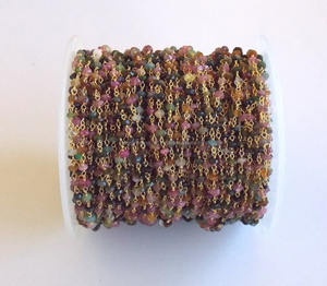 925 <b>Sterling</b> <b>Silver</b> Gold Plated <b>Wire</b> Wrapped Tourmaline Gemstone Rosary Chain - Product Image 2