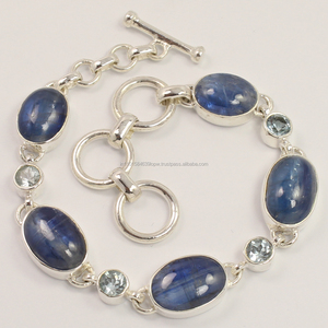 Pure Solid 925 Sterling Silver Fashionable Genuine Fine Kyanite Blue Topaz Gemstones Bracelet Fine Jewelry Premium Quality - Product Image 1