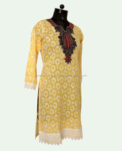 2023 últimos diseños de Kurti amarillo con bordado Neline Salwar Kameez paquistaní barato para Niñas para ocasiones de boda Casuales - Product Image 3