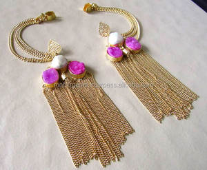 ต่างหูห้อยประดับมุกและพู่ห้อย 3 ชั้น ทำจากโลหะผสมชุบทอง พร้อมต่างหูแบบหนีบสำหรับผู้หญิง - Product Image 3