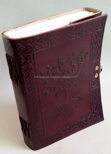 Journal en cuir de vie d'arbre en relief fait à la main en cuir véritable relié fermeture de reliure thermique cadeaux de bureau écriture sécurisée - Product Image 5