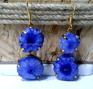 ต่างหูห่วงโลหะผสมประดับด้วยหินควอตซ์อาเกต 2 เม็ด ดีไซน์เก๋ไก๋ เหมาะสำหรับงานหมั้น งานแต่งงาน งานปาร์ตี้ ของขวัญสุดเพอร์เฟกต์ ปราศจากนิกเกิล - Product Image 1