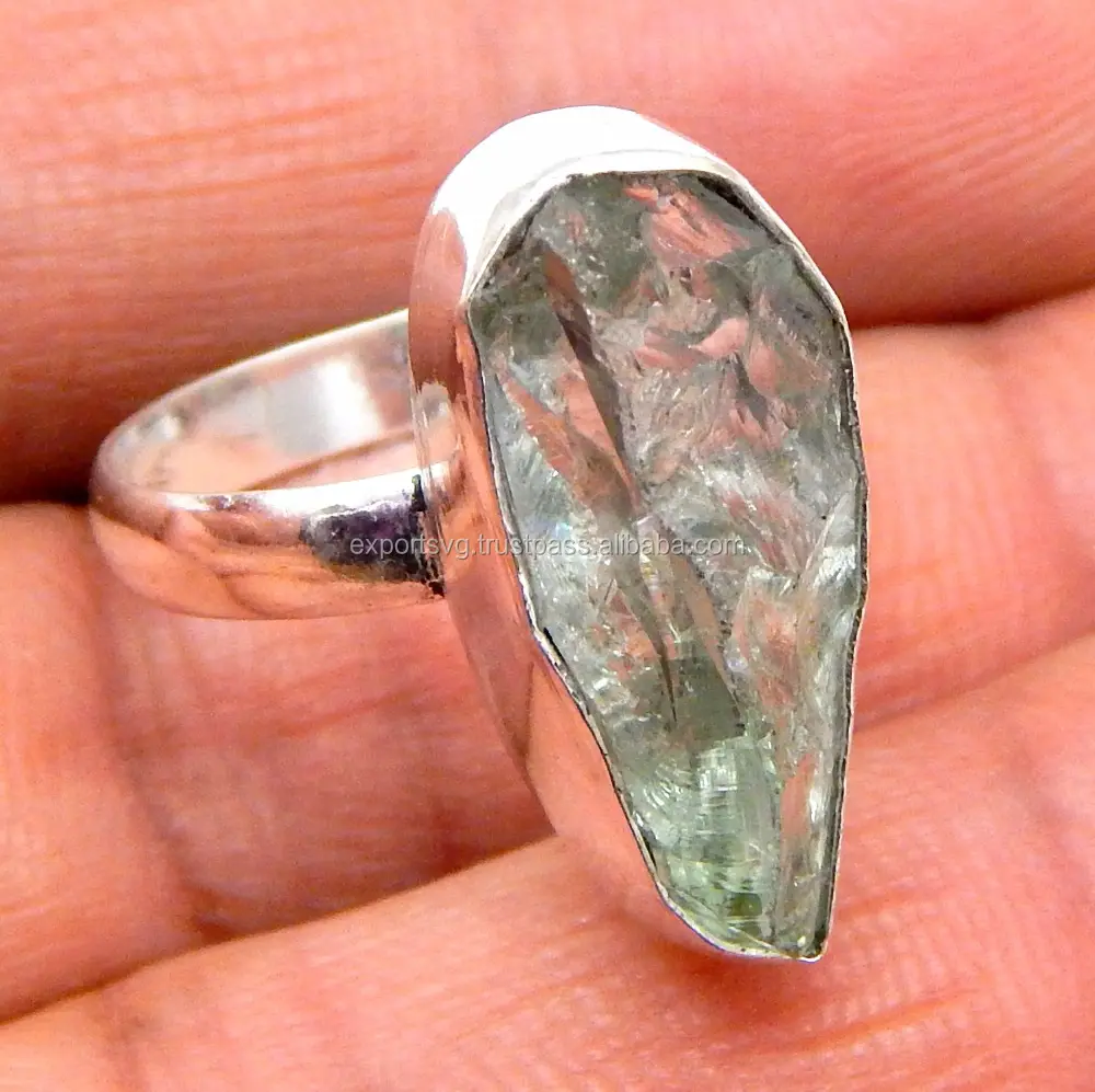 Magnificent Green Amethyst Rough Gemstone Silver Ring 925 Sterling Silver Jewelry Wedding Engagement Rings