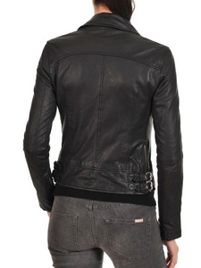 Chaqueta genuino de cuero negro para mujer con detalle de tachuelas y cinturón Ropa de abrigo transpirable elegante para ropa de invierno informal - Product Image 2