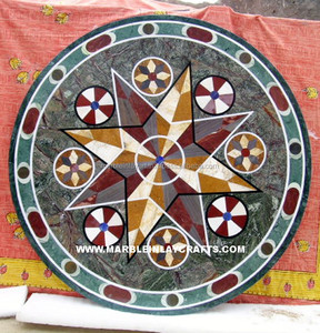 Tablero de Mesa Redondo con Incrustaciones de Mosaico de Mármol - Product Image 1