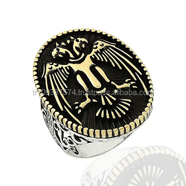 925 Sterling Silver Ottoman Tugra Double Head Eagle Men Ring Original Hot Selling Antique Pattern Silver Color Men Ring Jewelry