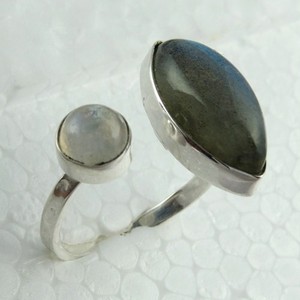 Stylish Labradorite & Rainbow <b>Moonstone</b> 925 Sterling Silver Bezel Set Christian Ring Certified Gemstone <b>Jewelry</b> - Product Image 6