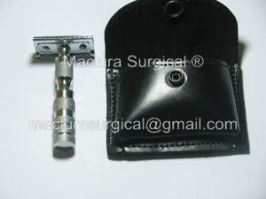 Rasoir de voyage sûr avec lame en acier inoxydable avec étui en cuir - Product Image 3