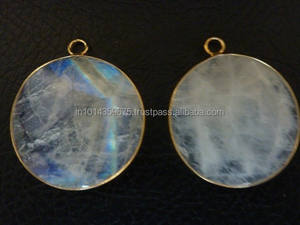 Colgantes de Plata de Ley 925 Bañados en Oro con Piedra Lunar Arcoíris y Engaste de Bisel para Fiesta - Product Image 4