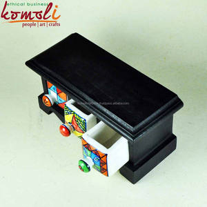 Caja de joyería en miniatura, cajones de cerámica de madera, juego de cerámica azul - Product Image 3