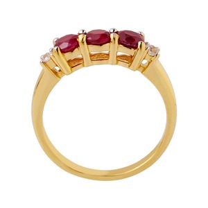 แหวนทับทิมไตรภาคทำจากทับทิมธรรมชาติชุบโรเดียมสำหรับงานแต่งงานและงานเลี้ยง - Product Image 2