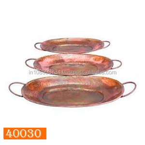 Bandeja de servicio con diseño de martillo de cobre para boda, Hotel, restaurante, bandeja de servicio, bandeja de servicio martillada ovalada de cobre y Metal - Product Image 1