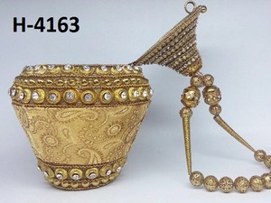 H4159 Bolso de mano de metal hecho a mano, bolsos de mano con cuentas doradas y plateadas, monedero de noche para mujer, accesorio de fiesta, compras en línea en la India - Product Image 5