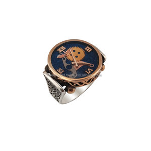 925K Sterling <b>Silver</b> Blue Enamel Watch Designer <b>Men</b> <b>Ring</b> - Product Image 1