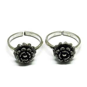 Hermosa flor oxidado plata de ley 925 anillos de dedo bien - Product Image 2