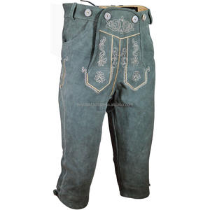 BAVARIAN BUNDHOSEN LONGUEUR DE GENOU VERT LONG LEDERHOSEN / TRACHTEN LEDERHOSEN À VENDRE (Vêtements Oktoberfest) Cuir de chèvre doux - Product Image 5