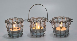 Home <b>Christmas</b> Decoration Handmade IHA MFG Various Finishes Decorative Glass <b>Tea</b> <b>Light</b> Candle Holders Metal Candle Jars Lanterns - Product Image 2