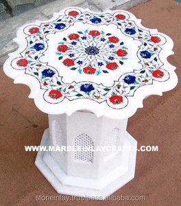 Table en marbre blanc avec plateau et base - Product Image 1