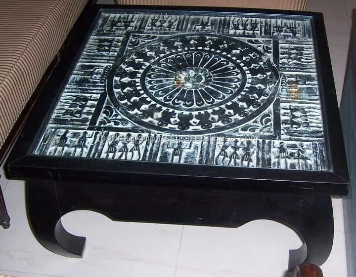 Modern Luxury Solid Wood Coffee Table with Carving Home Furniture Round Center Table for Living Room