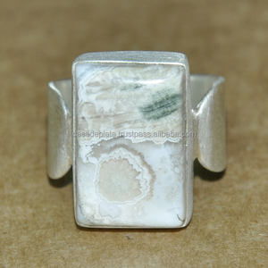 Anillo de Plata de Ley 925 con Piedra Preciosa de Jaspe Oceánico en Forma Rectangular, Joyería Hecha a Mano, Casa De Plata - Product Image 1
