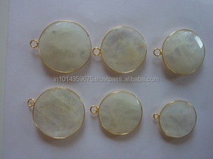 Pierres de lune arc-en-ciel 20-35mm connecteurs argent Sterling rhodium/plaqué or lunette réglage bijoux de fête - Product Image 3