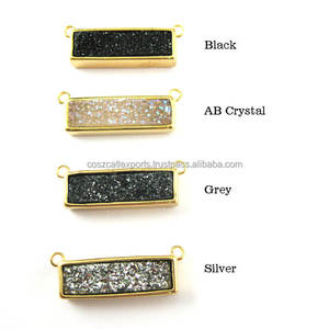 Customizable Fine Silver Rectangle <b>Bar</b> <b>Pendant</b> with Druzy Agate and <b>Gold</b>-Plated Titanium Rhodium Plated for Party Occasions - Product Image 4