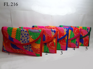 Sac de soirée FL214, design vibrant, fait main, brodé, en coton/jute, pochette de mariée pour femmes, sac à main ethnique indien, rabat - Product Image 3