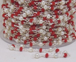 Perle enroulée de fil et perles de calcédoine rouge Rondelle de pierre pour la fabrication de bijoux en chaîne de chapelet perlé - Product Image 2