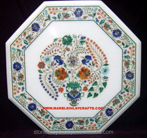 Mesas decorativas con incrustaciones de mármol, blancas - Product Image 1