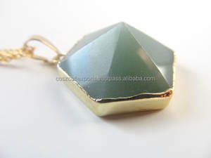 Pendentif Hexagone avec Aventurine Quartz Gemstone Rhodium et Plaqué Or Pyramide Lunette Réglage Incrustation pour les Fêtes - Product Image 5