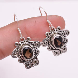 Boucles d'oreilles naturelles fumées sur mesure en gros bijoux en argent 925 boucles d'oreilles faites à la main en argent sterling pour femmes et filles - Product Image 1