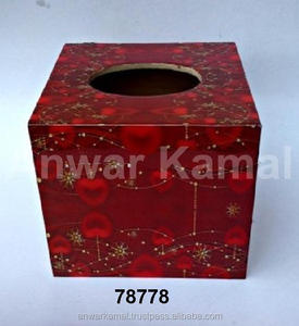 Supports de boîte à mouchoirs en bois couleur rouge avec porte-serviettes en relief Rose Design pour comptoir et chambre à coucher - Product Image 2