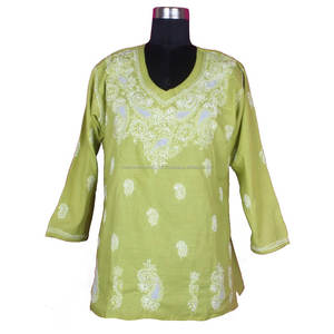 DR165 Tunique indienne brodée de poulet en coton pour femmes faite à la main Lucknowi Chicken White Kurti Cotton Chikankari shirt tunique - Product Image 1