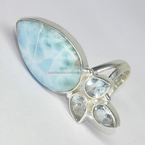 925เครื่องประดับเงินแท้ Larimar, แหวนพลอยบุษราคัมสีฟ้าแหวนชุบเงินดีไซน์ล่าสุดสำหรับผู้หญิง, เด็กผู้หญิง - Product Image 3