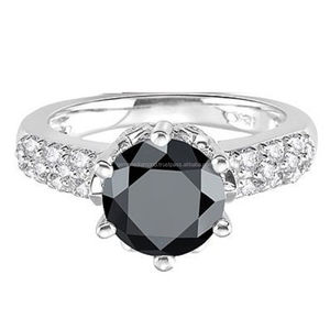 Bague de fiançailles en diamant noir halo de 1,75 carat en or blanc 14 carats, bague de fiançailles en diamant noir abordable, bague en diamant hip hop - Product Image 2
