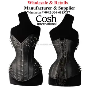 COSH CORSET Overbust Steelboned Novo Design Espartilho De Couro Preto Com Spikes Fetiche E Steampunk Gótico Corse Top Fornecedores