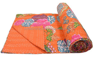 Indian Kantha Work <b>Quilt</b> Gudri Reversible <b>Throw</b> Cotton Fruit Printed Blanket Handmade Bedspread Bedding TWIN QUEEN Size Bedsheet - Product Image 3