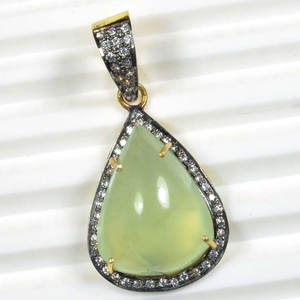 Pendentif en argent sterling massif 925 fait à la main avec diamant CZ serti de pierres précieuses Prynite plaqué or pendentif à breloque fine - Product Image 5